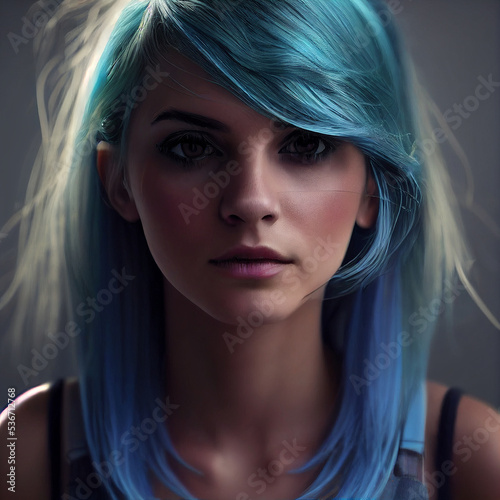 Beautiful gamer girl with blue hair