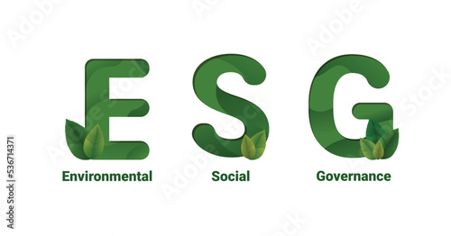 ESG business concept, Environmental, Social, Governance. Business investment analysis model. Socially responsible investing strategy. Corporate sustainability performance. Vector illustration.