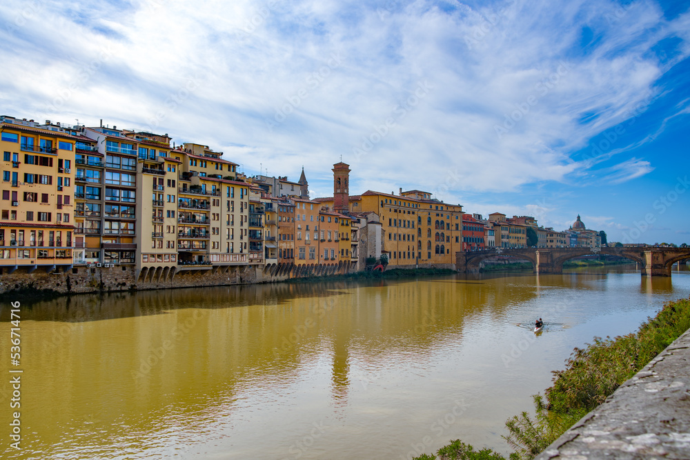 Panorama on the Lungarno of Florence Tuscany Italy