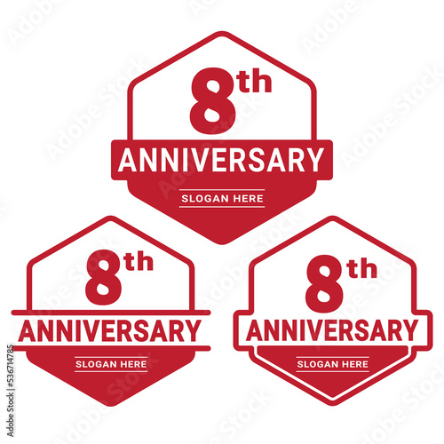 Set of 8 years Anniversary logotype design. 8th birthday celebration logo collection. Set of anniversary design template. Vector illustration. 