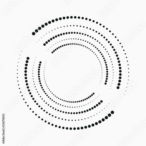 Halftone abstract spiral circular element. Halftone logo design. Vector art. Design element for various purposes. 