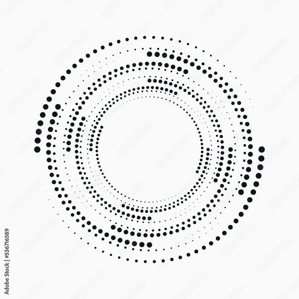 Halftone abstract spiral circular element. Halftone logo design. Vector art. Design element for various purposes.	