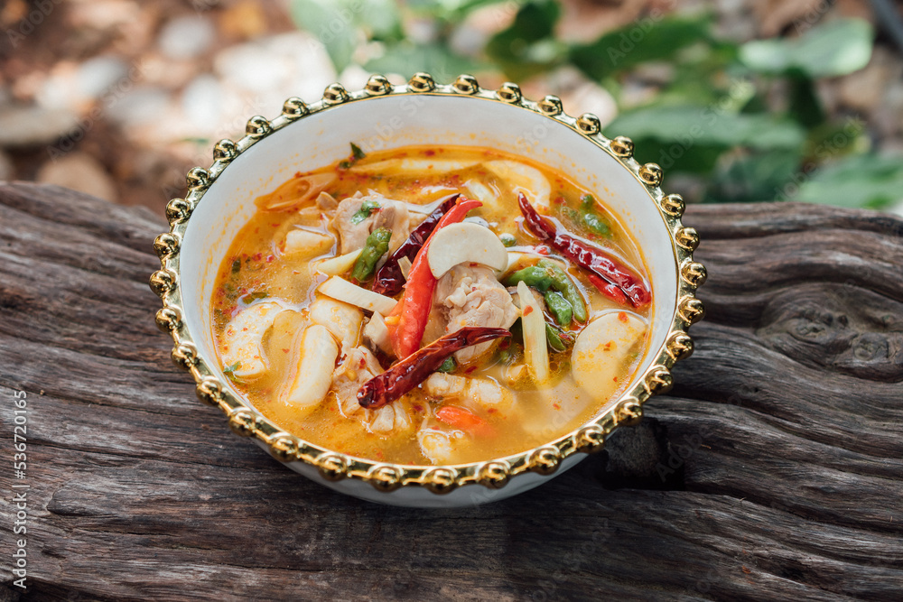 Tom yum Gai,Creamy spicy soup with Chicken,hot and sour taste,asian food Tom yum Gai,Creamy spicy soup with Chicken,hot and sour taste,asian food