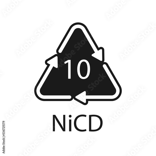 Battery recycling code 10 NiCD . Vector illustration