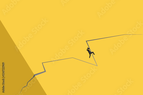 businessman walking careful on cracked or broken road. Job opportunity and career. concept of under pressure. risk, financial, and tax.