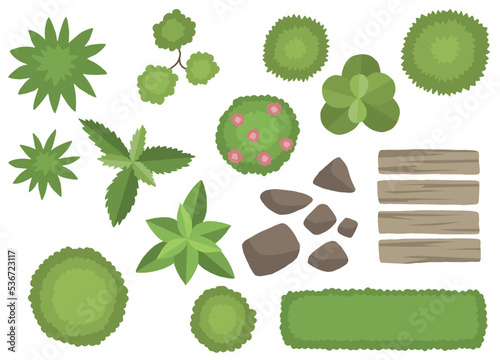 Landscape architect design element set graphic top sketch aerial view illustration vector 
