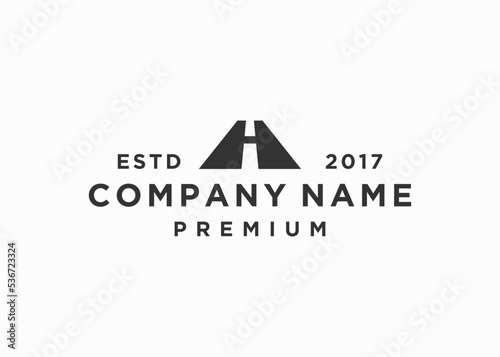 initial letter h with highway logo design vector illustration template