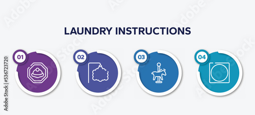 infographic element template with laundry instructions outline icons such as mine site, ornamental, carousel horse, circle inside square vector.
