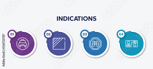 infographic element template with indications outline icons such as taxi stop, dry in shade, site seeing place, restroom vector.