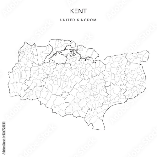 Administrative Map of Kent with Counties, Districts and Civil Parishes as of 2022 - United Kingdom, England - Vector Map photo