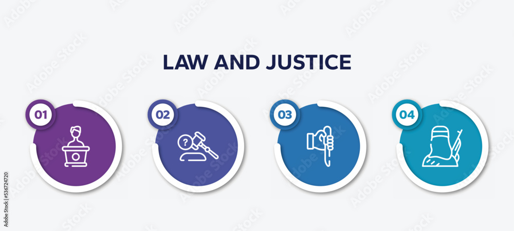 infographic element template with law and justice outline icons such as counsel, ask a lawyer, murder, vector. infographic element template with law and justice outline icons such as counsel, ask a lawyer, murder, vector.