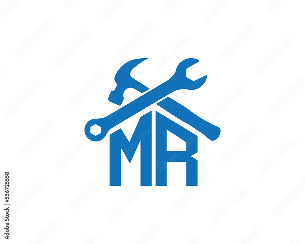 Abstract MR Letter Creative Home Repair Logo Design. Unique Real Estate, Property, Construction Business identity Vector Icon.