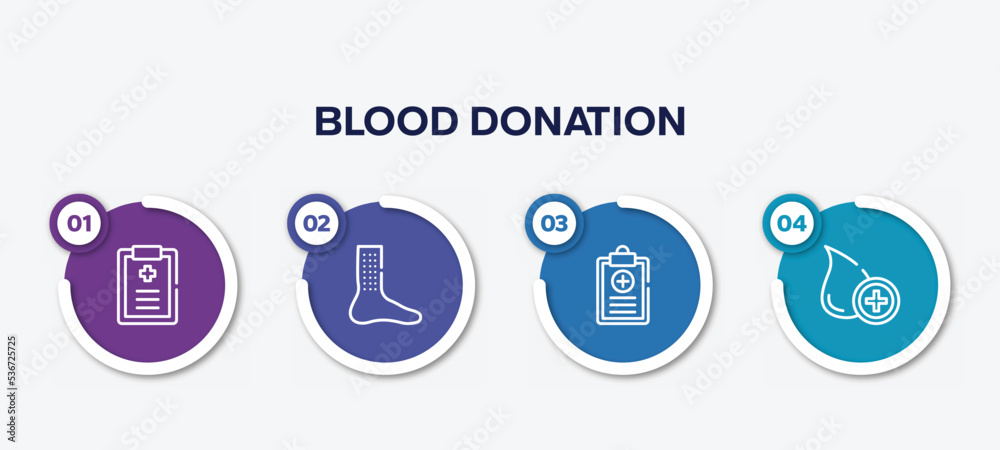 infographic element template with blood donation outline icons such as medical prescription, urticaria, health report, donor vector. infographic element template with blood donation outline icons such as medical prescription, urticaria, health report, donor vector.