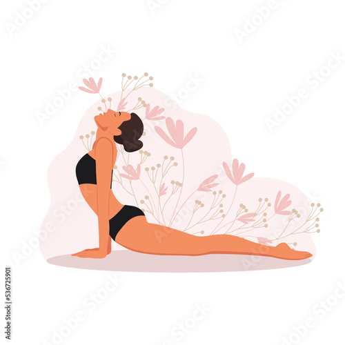 Girl doing yoga, yoga pose female characters. Meditation exercises. Vector illustration.