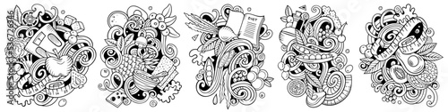 Diet food cartoon vector doodle designs set.