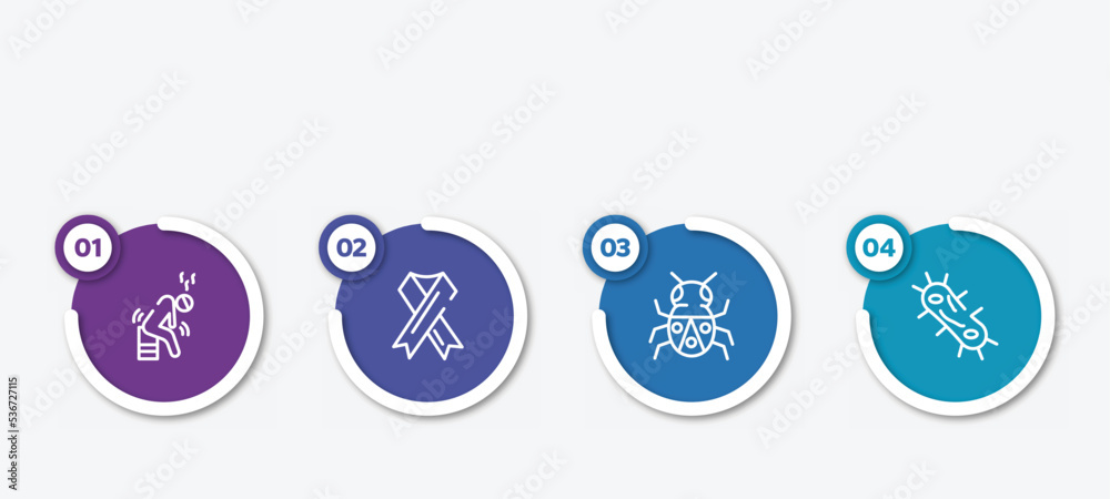 infographic element template with outline icons such as weak, aids, bug, bacterium vector. infographic element template with outline icons such as weak, aids, bug, bacterium vector.