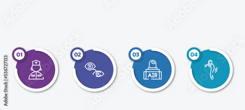 infographic element template with outline icons such as nurse, eyes, air transmission, difficulty breathing vector.