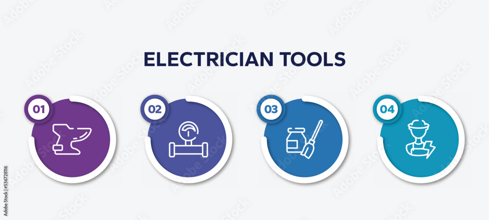 infographic element template with electrician tools outline icons such as bidet, gas pipe, turquoise, electrician vector.