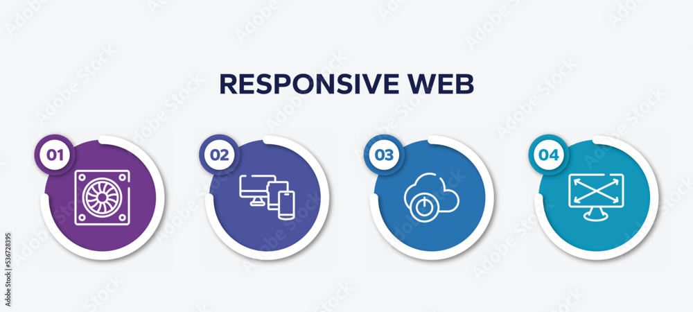 infographic element template with responsive web outline icons such as computer fan, monitor tablet and smartphone, descendant, expand screen vector. infographic element template with responsive web outline icons such as computer fan, monitor tablet and smartphone, descendant, expand screen vector.