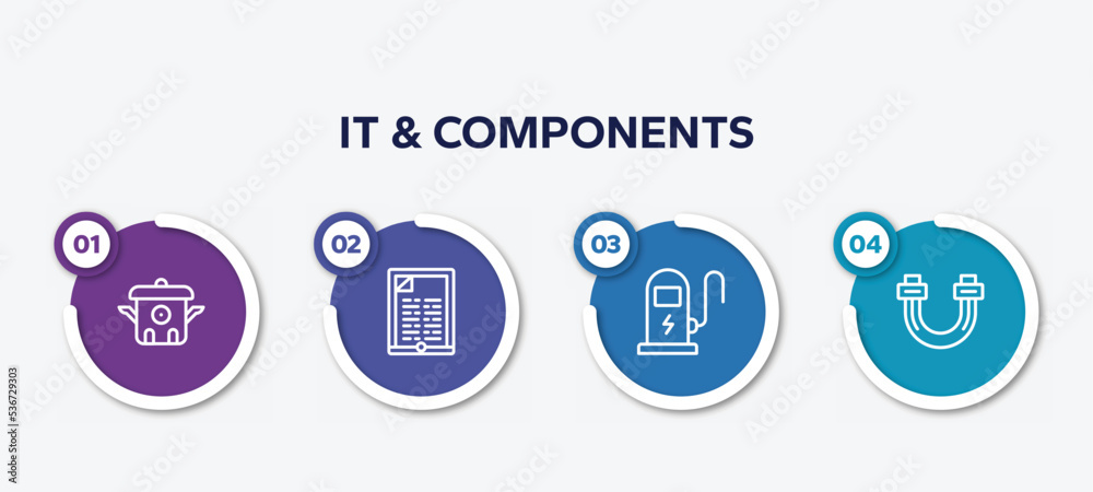 infographic element template with it & components outline icons such as cooker, , electric station, sata vector. infographic element template with it & components outline icons such as cooker, , electric station, sata vector.