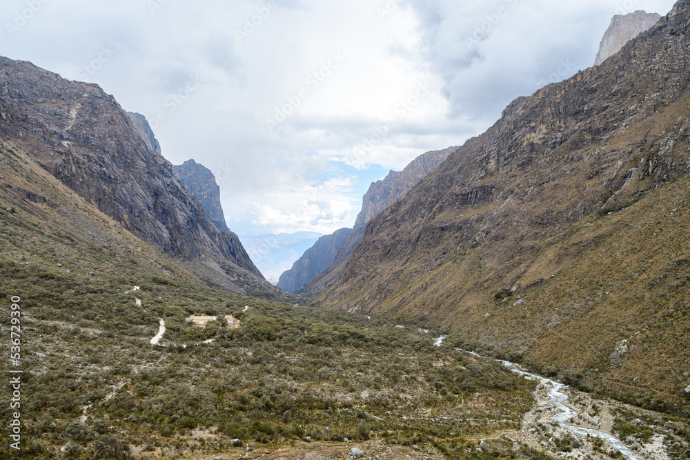 amazing view of laguna 69 trekking in peruvian andes, huascaran