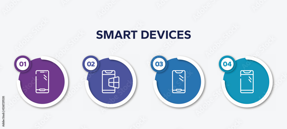 infographic element template with smart devices outline icons such as modern smartphone, windows on phone, new mobile phone, smartphone with front camera vector. infographic element template with smart devices outline icons such as modern smartphone, windows on phone, new mobile phone, smartphone with front camera vector.