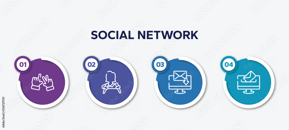 infographic element template with social network outline icons such as , journalist, electronic mail, elections vector. infographic element template with social network outline icons such as , journalist, electronic mail, elections vector.