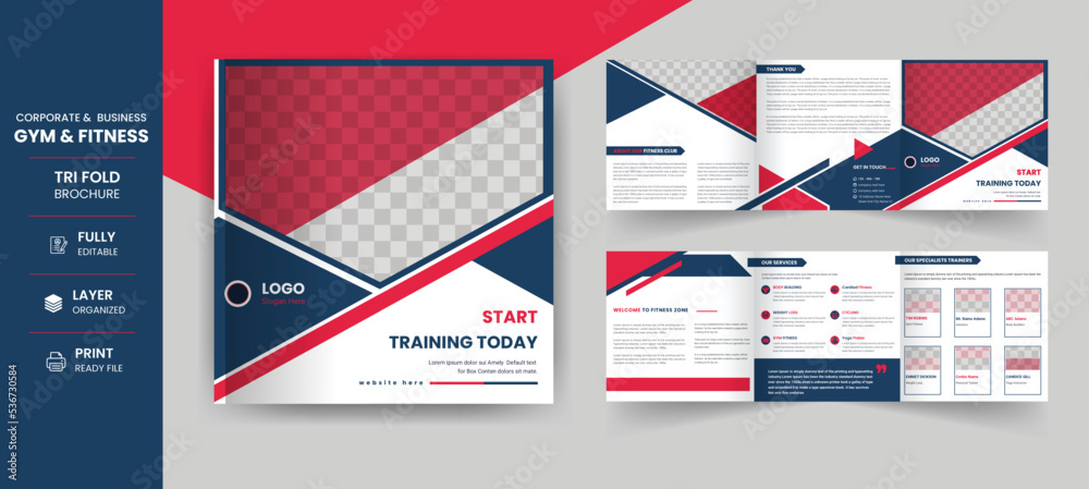 Gym fitness 6 Page square trifold corporate business company brochure design template