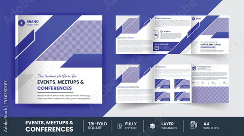 Conference square webinar trifold business 6 Page Brochure Cover background design.