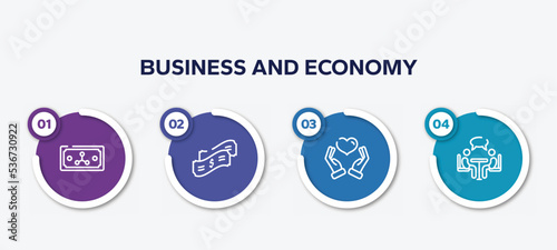 infographic element template with business and economy outline icons such as rudder, wrap, anonymous, seo and web vector.