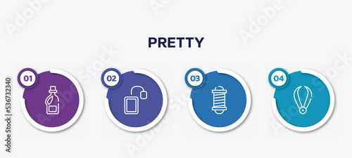 infographic element template with pretty outline icons such as softener, tea bag, barbershop pole, pluck vector.