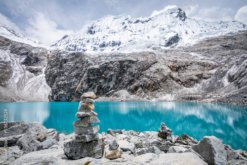 amazing view of 69 lagoon in peruvian andes, huascaran photo