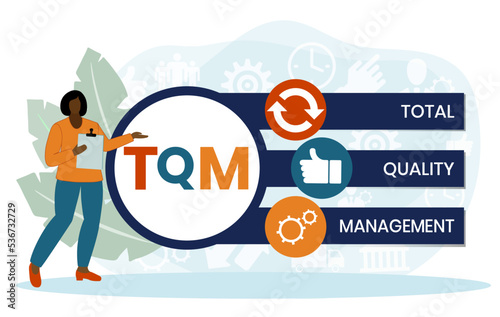 TQM - total quality management. Platform. business concept background. Vector illustration for website banner, marketing materials, business presentation, online advertising