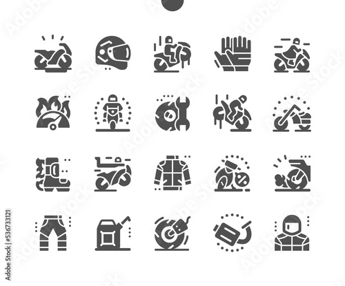 Motorcycles. Sport bike. Transportation, drive, motorbike, motion, extreme and speed. Motorcyclist. Vector Solid Icons. Simple Pictogram