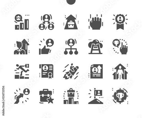 Job promotion. Career ladder. Business achievement. Approval for promotion. Vector Solid Icons. Simple Pictogram