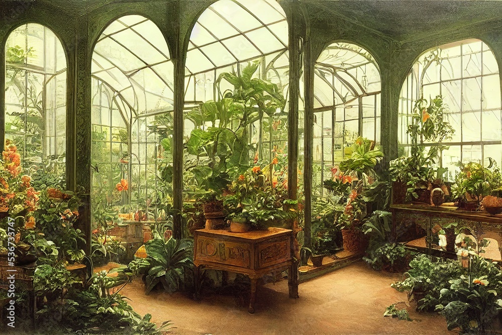Victorian style botanical garden greenhouse design Stock Illustration |  Adobe Stock