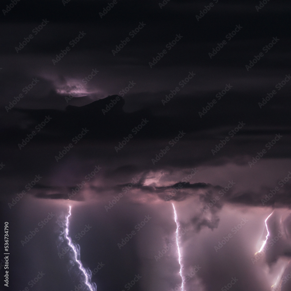 Dark night sky storm lighting illustration
