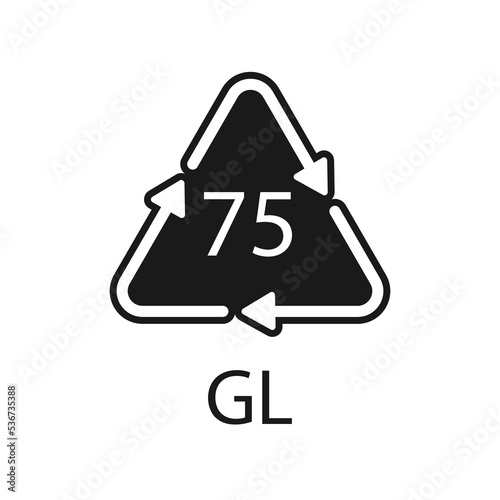 Low Lead Glass. Glass recycling code 75 GL. Vector illustration