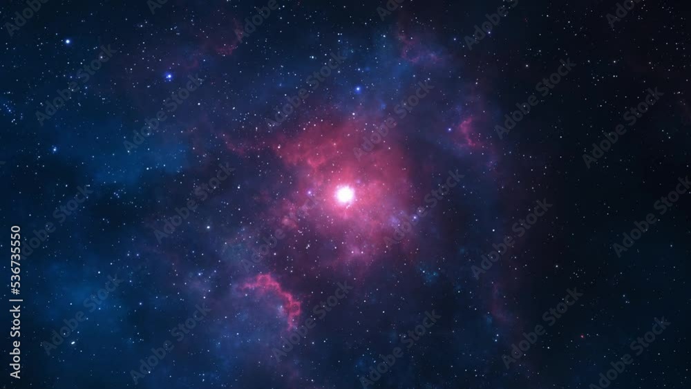 Night sky flythrough traveling trough universe filled with stars, nebulae and galaxies - 4k Video