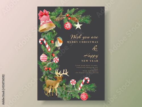 invitation and postcard with illustration of animal and christmas element