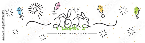 Happy new year 2023 chinese year of the rabbit. New Year 2023 celebration with big fireworks on a white background