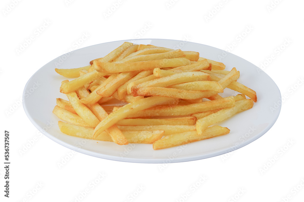 Plate of french fries on white background with PNG. Plate of french fries on white background with PNG.