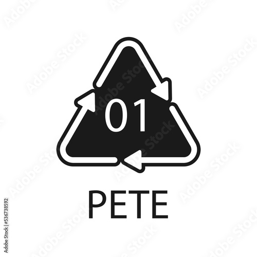 PETE 01 recycling code symbol. Plastic recycling vector polyethylene sign.