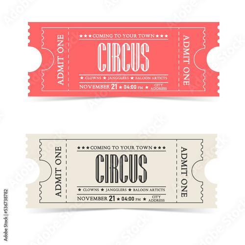 Vintage, retro beautiful tickets to the circus, events, cinema, theater, VECTOR