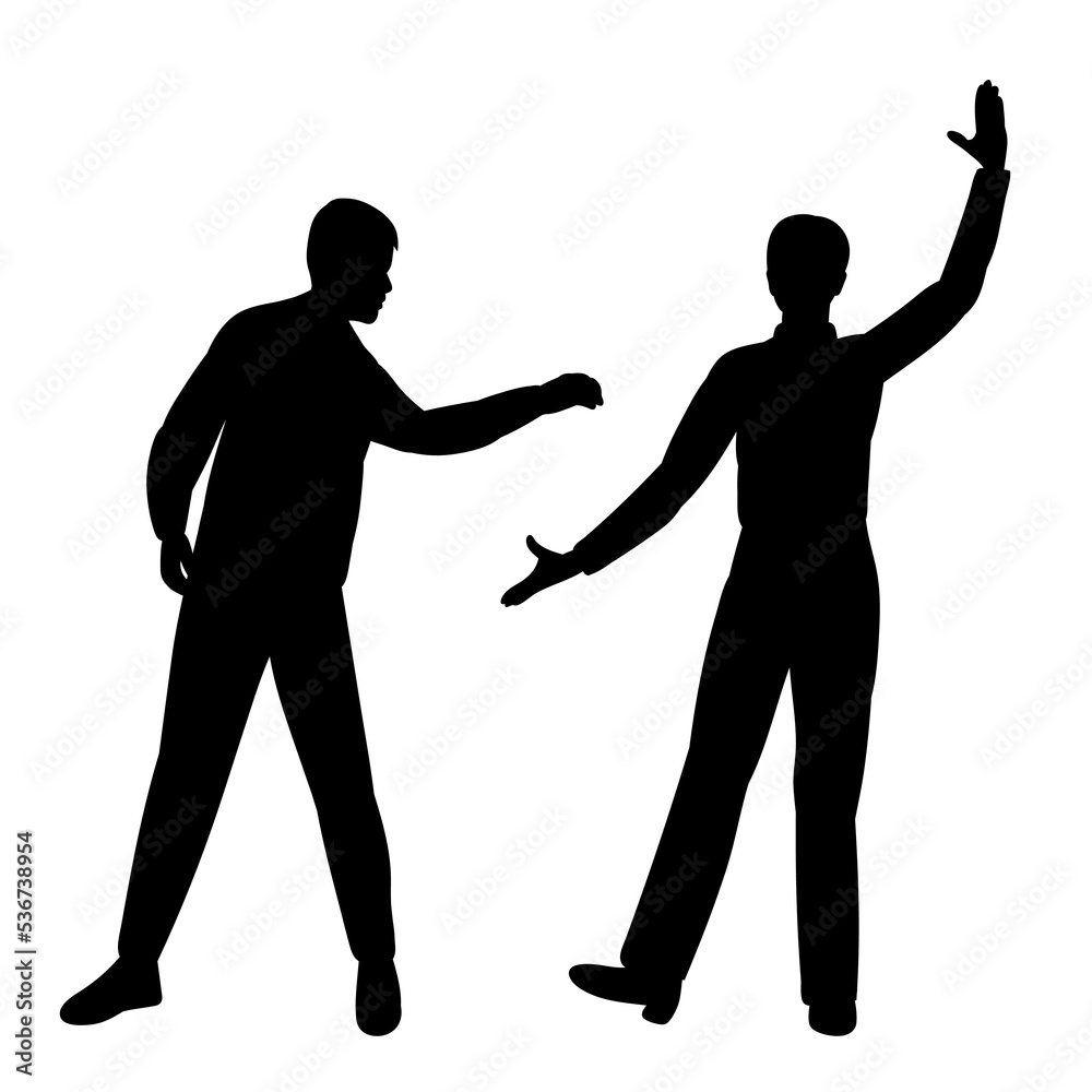 men dancing black silhouette isolated vector
