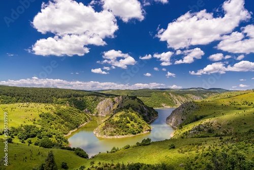 Canvas Print River Uvac bending over a green canyon in Serbia