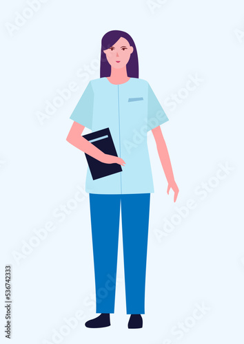 Portraits of female nurse. Medic workers in uniform with stethoscopes. Flat cartoon vector illustration isolated on white background