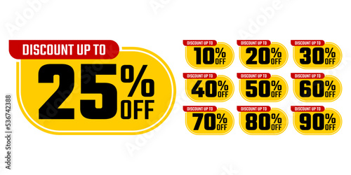 Sale tags set vector badge 10%, 20%, 30%, 40%, 50%, 60%, 70%, 80%, 90%  Special offer and discount promotion big mega flash sale