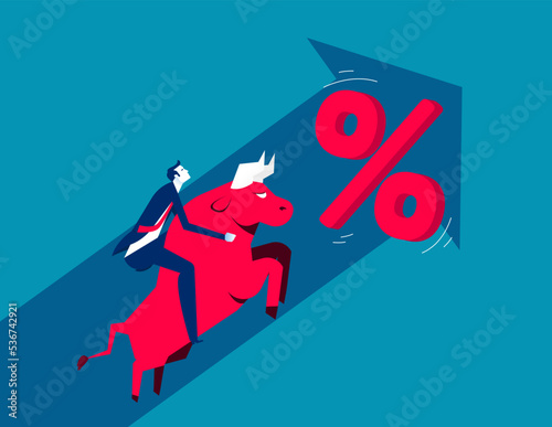 Pushing percentage sign on forward. Business increasing profit vector illustration