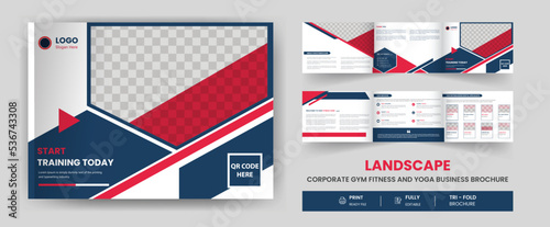 Gym fitness Landscape 6 Page tri fold yoga business company profile brochure design template